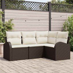 vidaXL Kerti Kanapé Szett párnával 4 pcs Barna Poli rattan