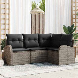 vidaXL Kerti Kanapé Szett párnával 4 pcs Szürke Poli rattan