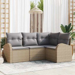 vidaXL Kerti Kanapé Szett párnával 4 pcs Bézs Poli rattan