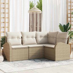 vidaXL Kerti Kanapé Szett párnával 4 pcs Bézs Poli rattan