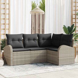 vidaXL Kerti Kanapé Szett párnával 4 pcs Világosszürke Poli rattan