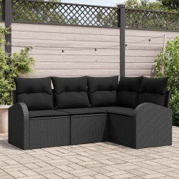 vidaXL Kerti Kanapé Szett párnával 4 pcs Fekete Poli rattan