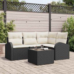 vidaXL Kerti Kanapé Szett párnával 5 pcs Fekete Poli rattan