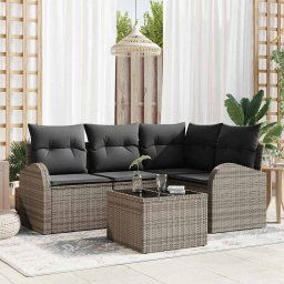 vidaXL Kerti Kanapé Szett párnával 5 pcs Szürke Poli rattan