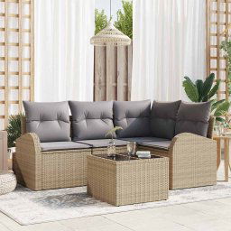 vidaXL Kerti Kanapé Szett párnával 5 pcs Bézs Poli rattan