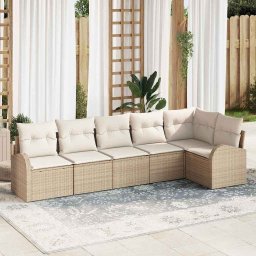 vidaXL Kerti Kanapé Szett párnával 6 pcs Bézs Poli rattan