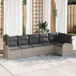 vidaXL Kerti Kanapé Szett párnával 6 pcs Világosszürke Poli rattan
