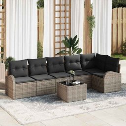 vidaXL Kerti Kanapé Szett párnával 7 pcs Szürke Poli rattan