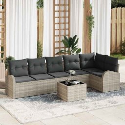 vidaXL Kerti Kanapé Szett párnával 7 pcs Világosszürke Poli rattan