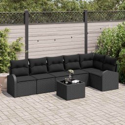 vidaXL Kerti Kanapé Szett párnával 7 pcs Fekete Poli rattan