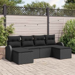 vidaXL Kerti Kanapé Szett 6 db Fekete [Műanyag]: Poly Rattan