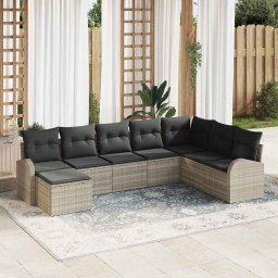 vidaXL Kerti Kanapé Szett 8 db Világosszürke [Műanyag]: Poly Rattan