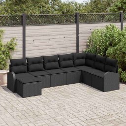 vidaXL Kerti Kanapé Szett 8 db Fekete [Műanyag]: Poly Rattan
