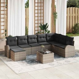 vidaXL Kerti Kanapé Szett 9 db Szürke [Műanyag]: Poly Rattan