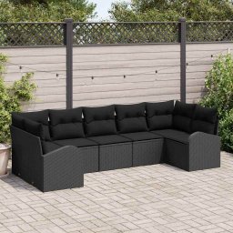 vidaXL Kerti Kanapé Szett 7 db Fekete [Műanyag]: Poly Rattan