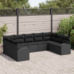 vidaXL Kanapé Szett párnával Fekete Poly Rattan