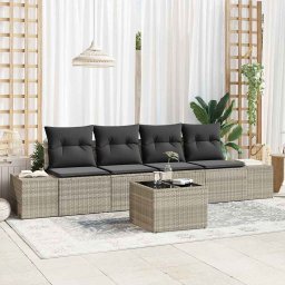 vidaXL Kanapé Szett párnával párnával 5 pcs Világosszürke polirattan