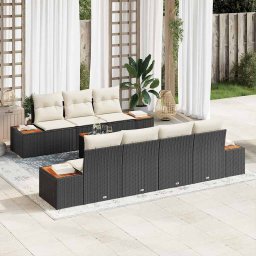 vidaXL Kerti Kanapé Szett párnával 8 pcs Fekete Poli rattan