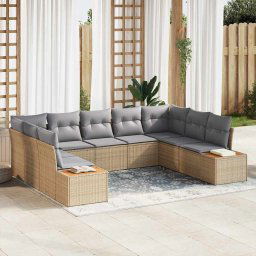 vidaXL Kerti Kanapé Szett párnával 9 pcs Bézs Poli rattan