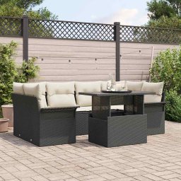 vidaXL Kerti Kanapé Szett párnával 7 pcs Fekete Poli rattan