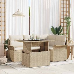 vidaXL Kerti Kanapé Szett párnával 5 pcs Bézs Poli rattan
