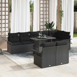 vidaXL Kerti Kanapé Szett párnával 9 pcs Fekete Poli rattan
