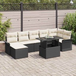 vidaXL Kerti Kanapé Szett párnával 8 pcs Fekete Poli rattan