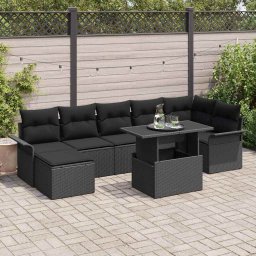 vidaXL Kerti Kanapé Szett párnával 8 pcs Fekete Poli rattan