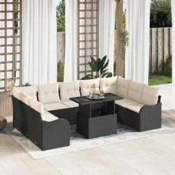 vidaXL Kerti Kanapé Szett párnával 10 pcs Fekete Poli rattan