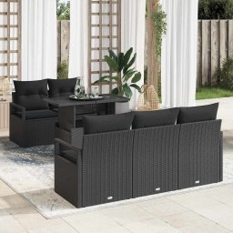 vidaXL Kerti Kanapé Szett tárolóval párnával 6 pcs Fekete polirattan