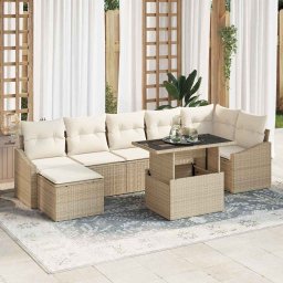 vidaXL Kerti Kanapé Szett párnával 8 pcs Beige és krém polirattan