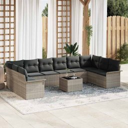 vidaXL Kerti Kanapé Szett párnával tárolóval 11 pcs Szürke Poli rattan