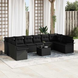 vidaXL Kerti Kanapé Szett párnával tárolóval 11 pcs Bézs Poli rattan
