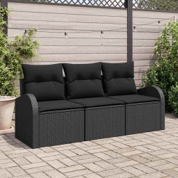 vidaXL Kerti Kanapé Szett 3 db Fekete Poli rattan