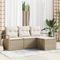 vidaXL Kanapé Szett párnával tárolóval 4 pcs Beige és krém polirattan
