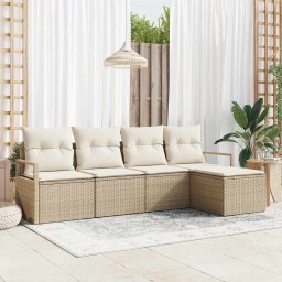 vidaXL Kanapé Szett párnával tárolóval 5 pcs Beige és krém polirattan