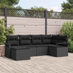 vidaXL Kanapé Szett párnával tárolóval 6 pcs Fekete polirattan