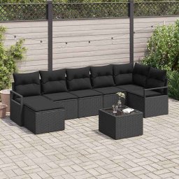 vidaXL Kanapé Szett párnával tárolóval 8 pcs Fekete polirattan