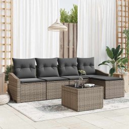 vidaXL Kanapé Szett párnával tárolóval 6 pcs Világosszürke polirattan