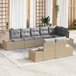 vidaXL Kerti Kanapé Szett 8 db Beige és Világosszürke Poli rattan