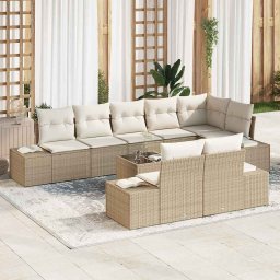 vidaXL Kerti Kanapé Szett tárolóval Beige és krém Poli rattan