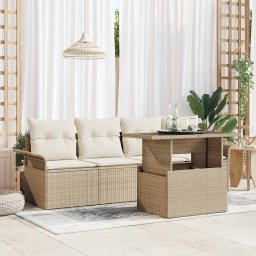 vidaXL Kerti Kanapé Szett 5 db Bézs [Műanyag]: Poly Rattan