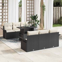 vidaXL Kerti Kanapé Szett 7 db Fekete [Műanyag]: Poly Rattan