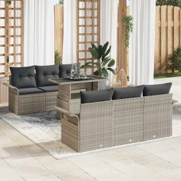 vidaXL Kerti Kanapé Szett 7 db Világosszürke [Műanyag]: Poly Rattan