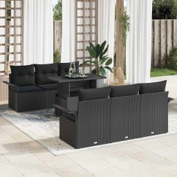 vidaXL Kerti Kanapé Szett 7 db Fekete [Műanyag]: Poly Rattan