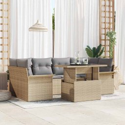 vidaXL Kerti Kanapé Szett 7 db Bézs [Műanyag]: Poly Rattan
