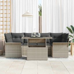 vidaXL Kerti Kanapé Szett 7 db Világosszürke [Műanyag]: Poly Rattan