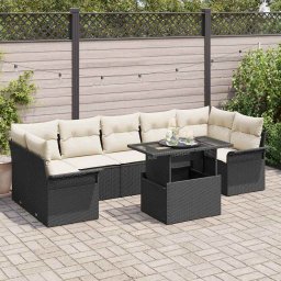 vidaXL Kerti Kanapé Szett 8 db Fekete [Műanyag]: Poly Rattan