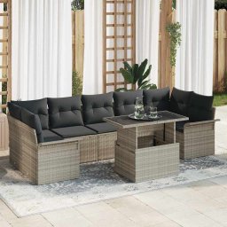 vidaXL Kerti Kanapé Szett 8 db Világosszürke [Műanyag]: Poly Rattan