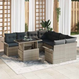 vidaXL Kerti Kanapé Szett 9 db Világosszürke [Műanyag]: Poly Rattan
